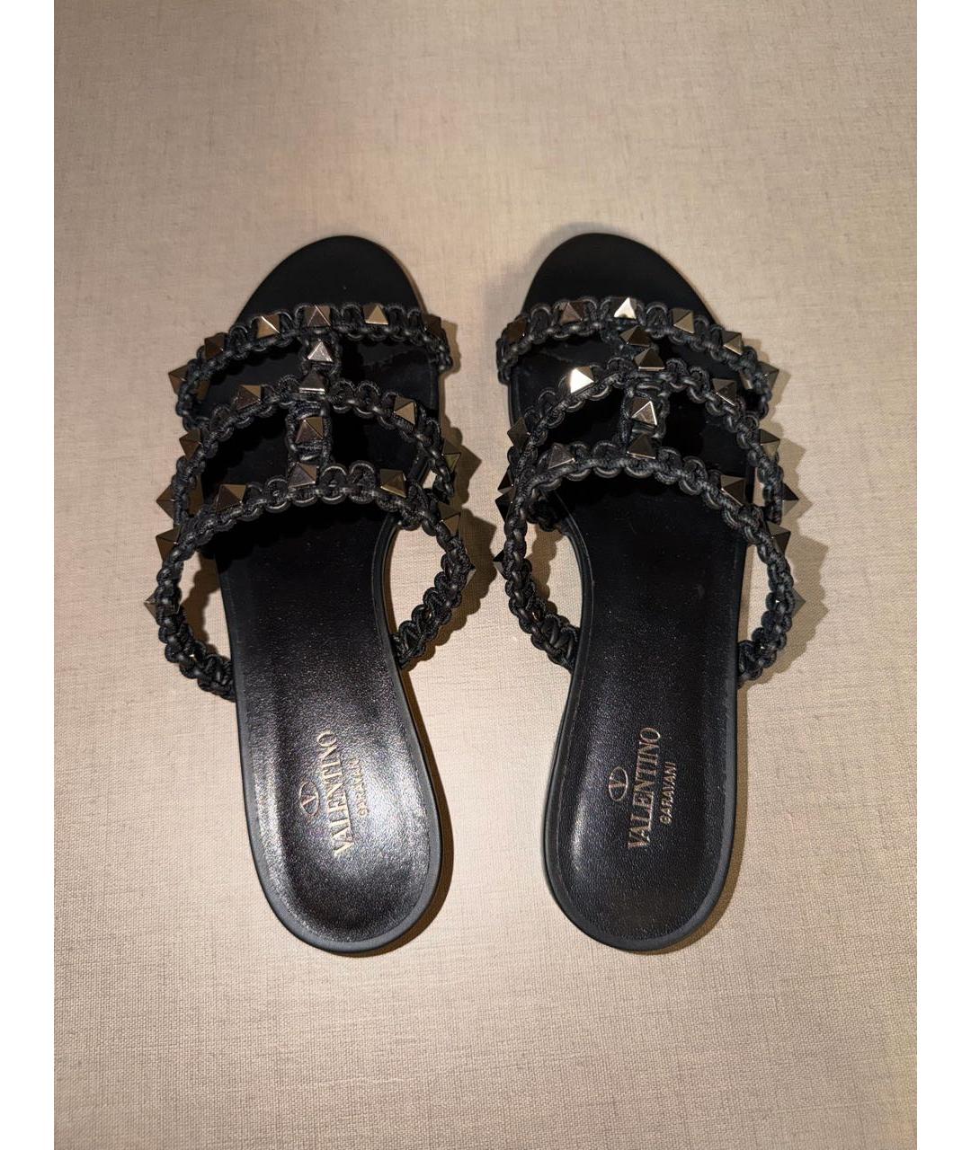 VALENTINO Черные кожаные шлепанцы, фото 3