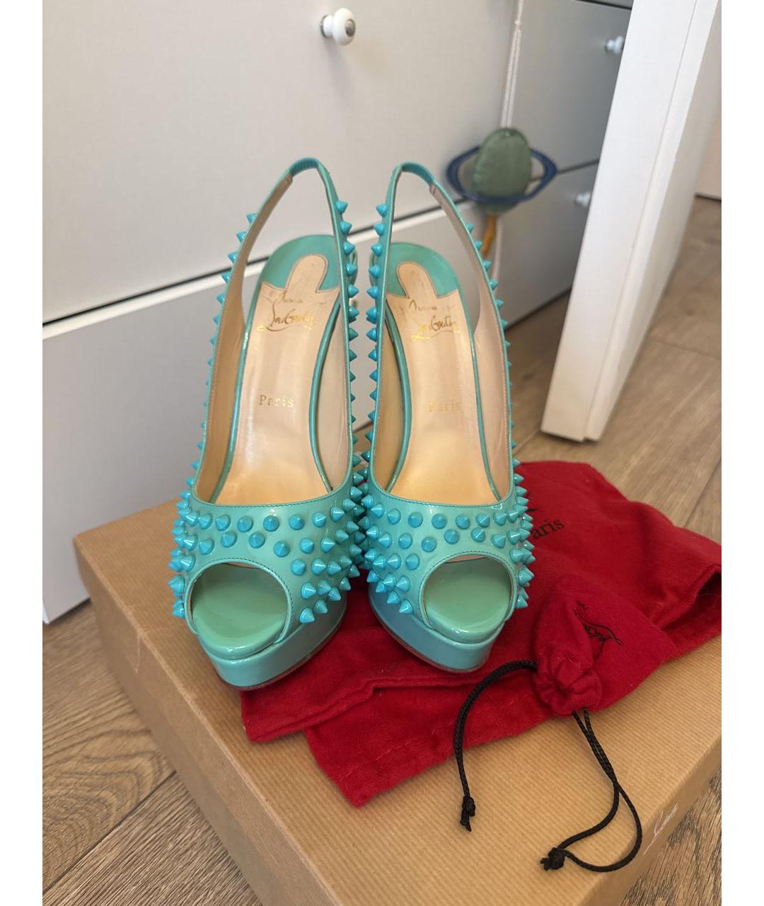 CHRISTIAN LOUBOUTIN Бирюзовые кожаные туфли, фото 2