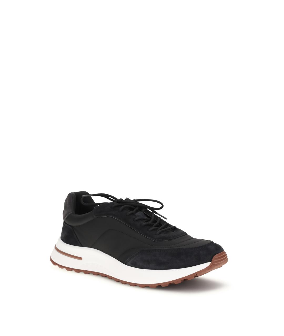 LORO PIANA Черные кожаные низкие кроссовки / кеды, фото 2