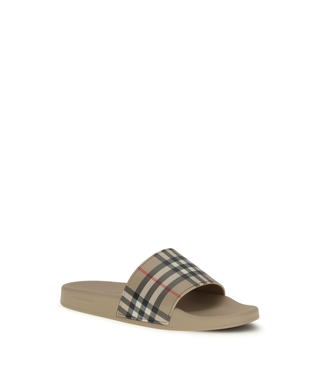 BURBERRY Бежевые резиновые шлепанцы, фото 2