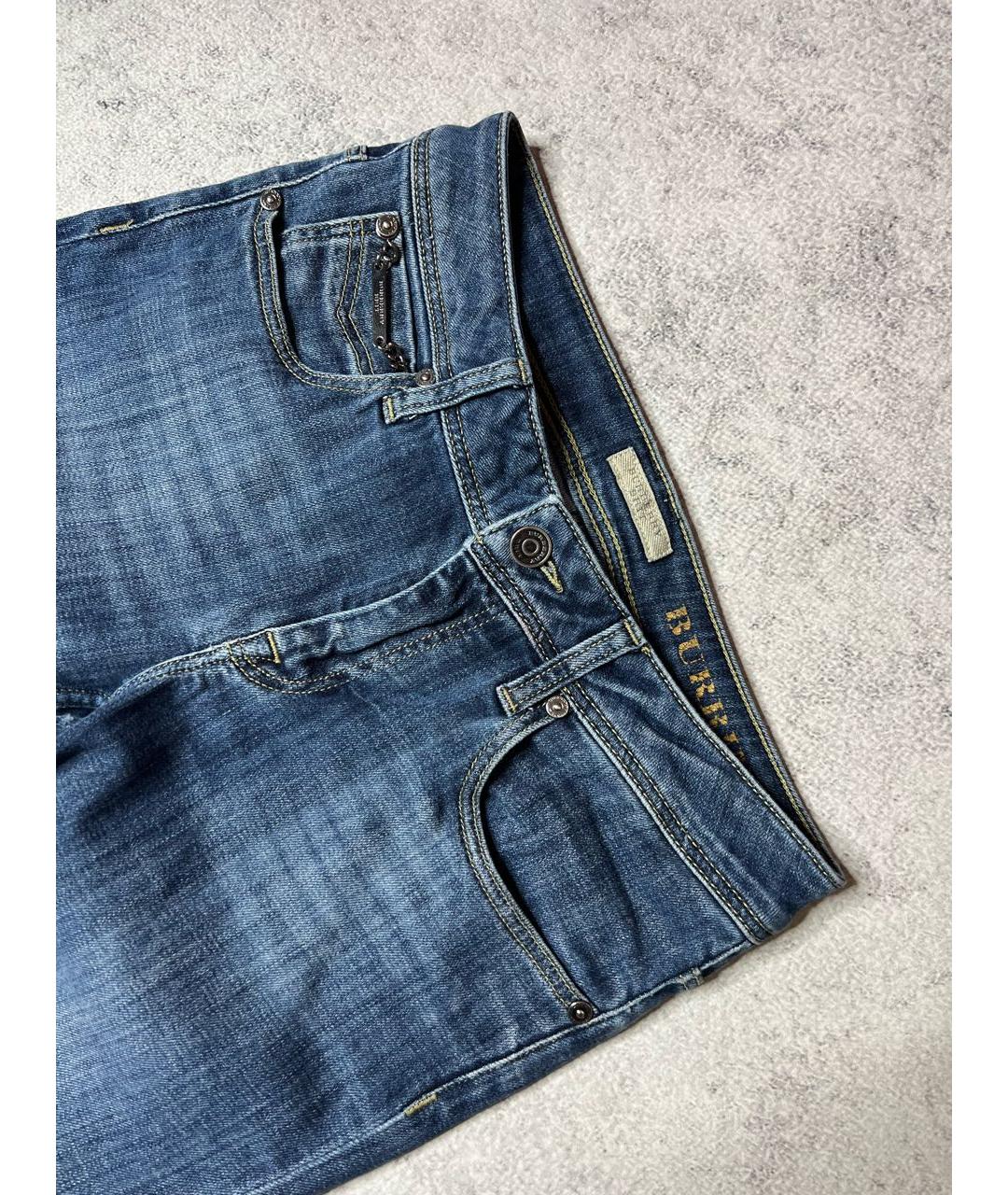 BURBERRY Синие хлопко-эластановые джинсы слим, фото 3