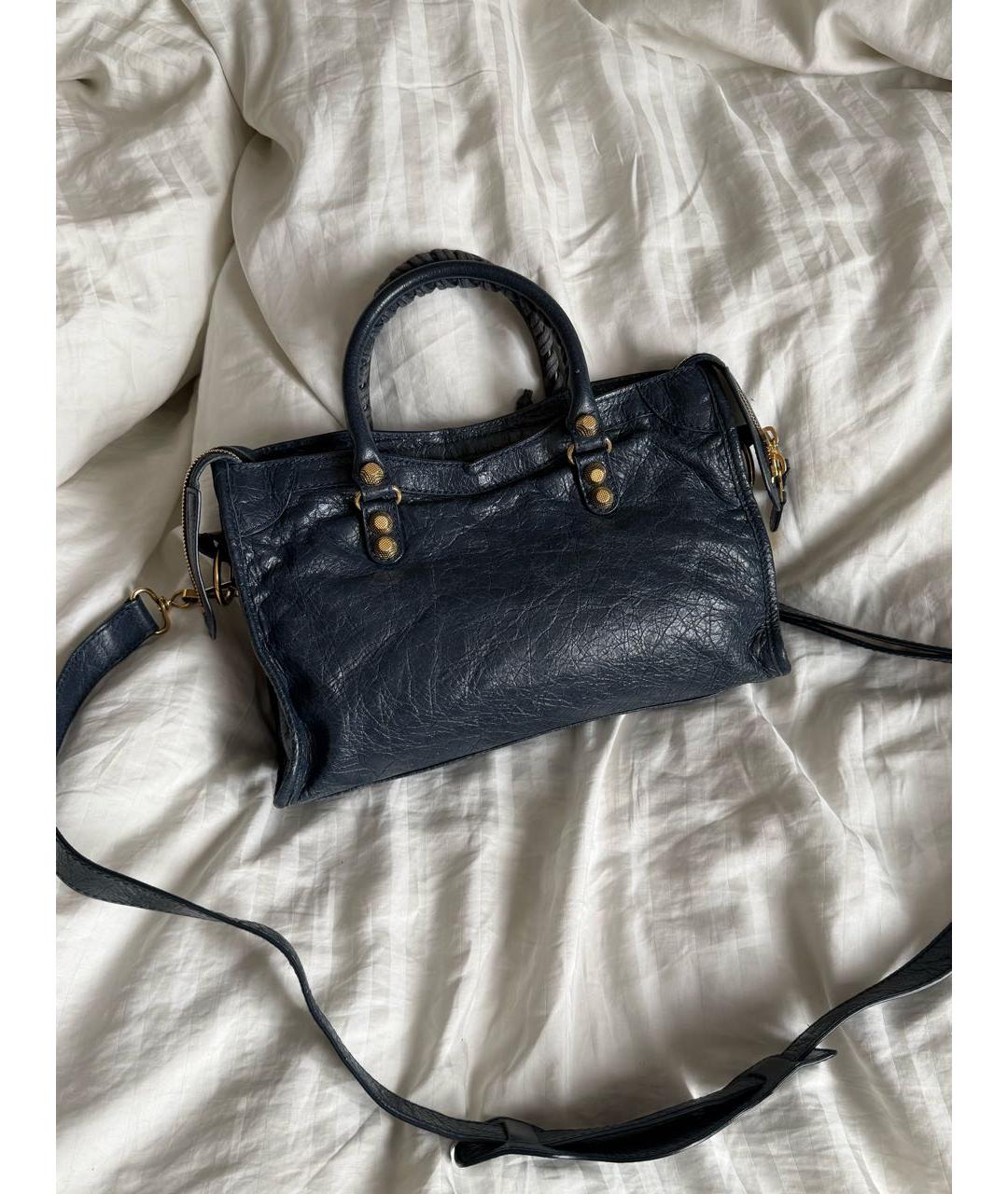 BALENCIAGA Темно-синяя кожаная сумка с короткими ручками, фото 2