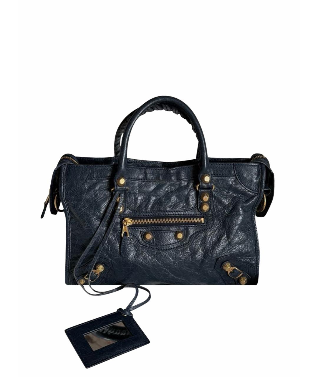 BALENCIAGA Темно-синяя кожаная сумка с короткими ручками, фото 1