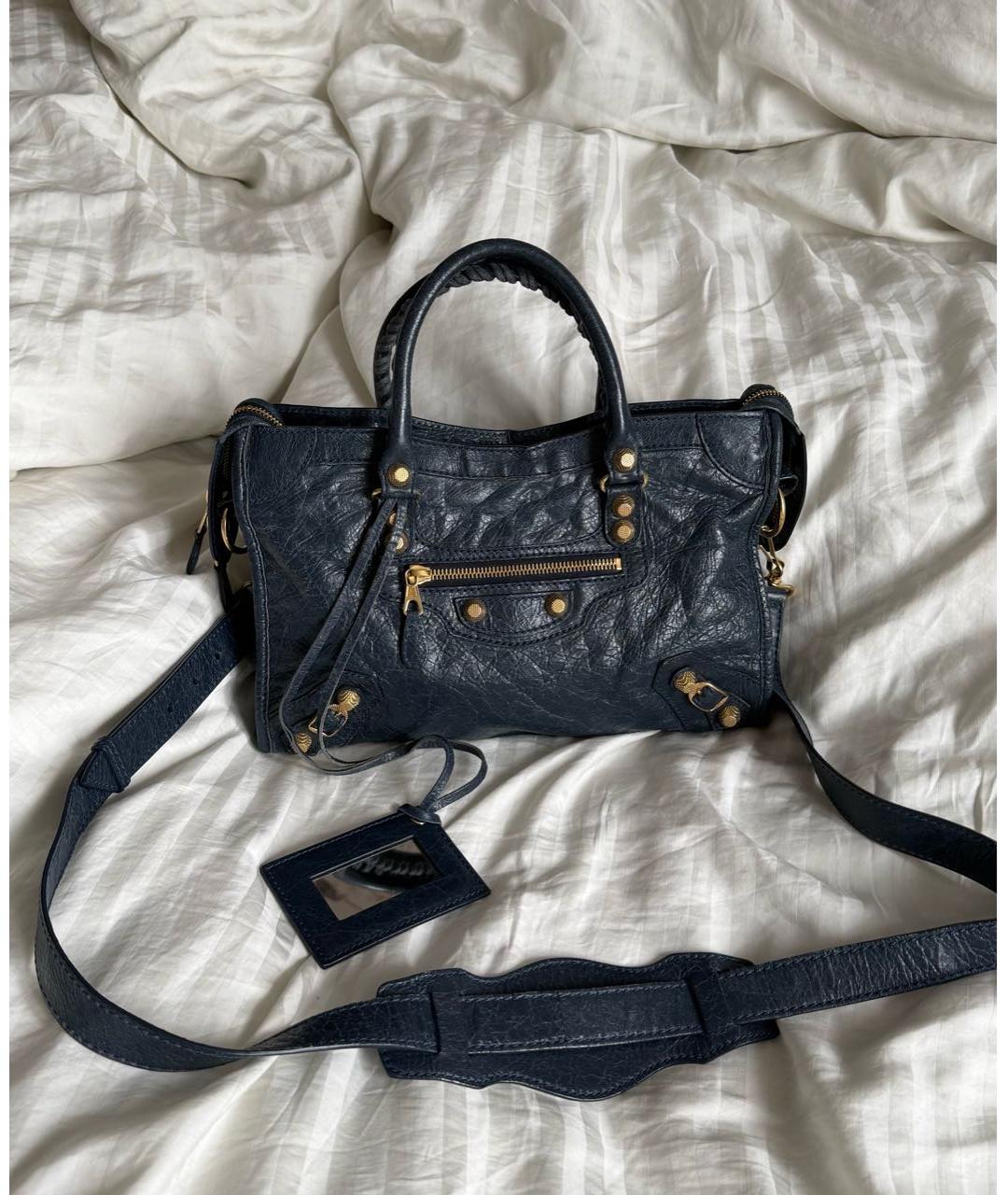 BALENCIAGA Темно-синяя кожаная сумка с короткими ручками, фото 9