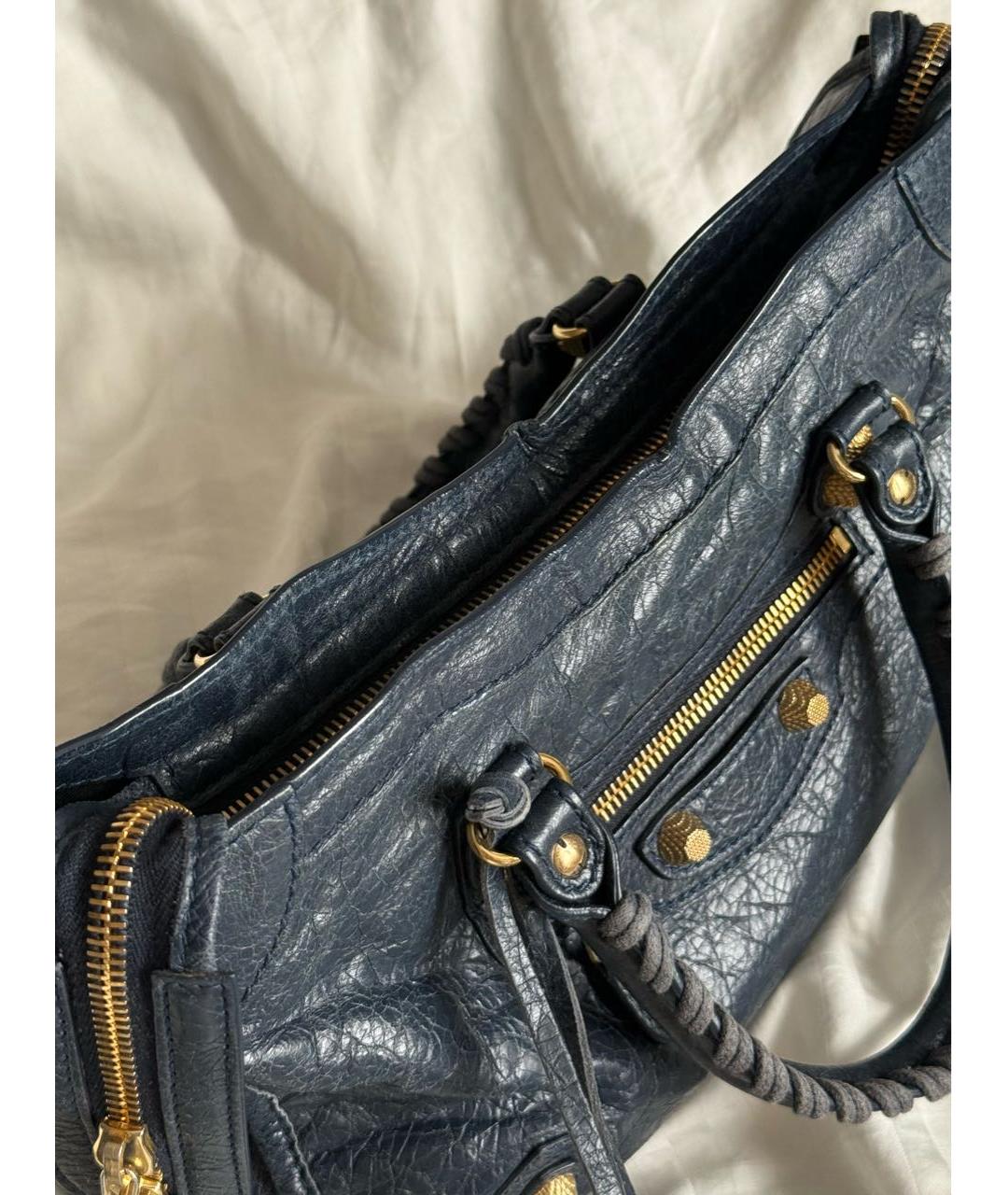 BALENCIAGA Темно-синяя кожаная сумка с короткими ручками, фото 4