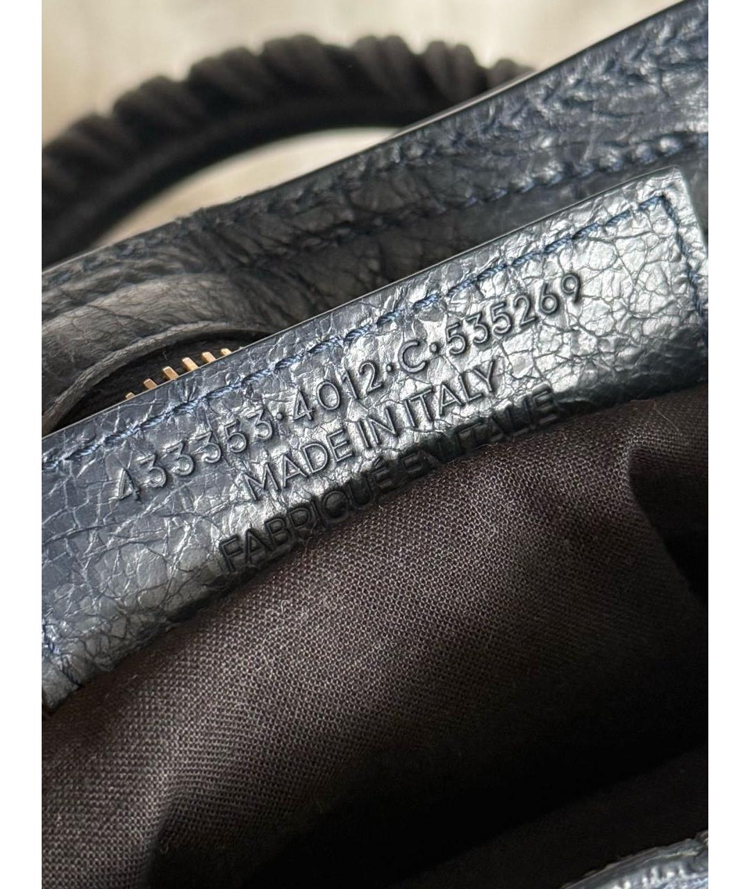 BALENCIAGA Темно-синяя кожаная сумка с короткими ручками, фото 8