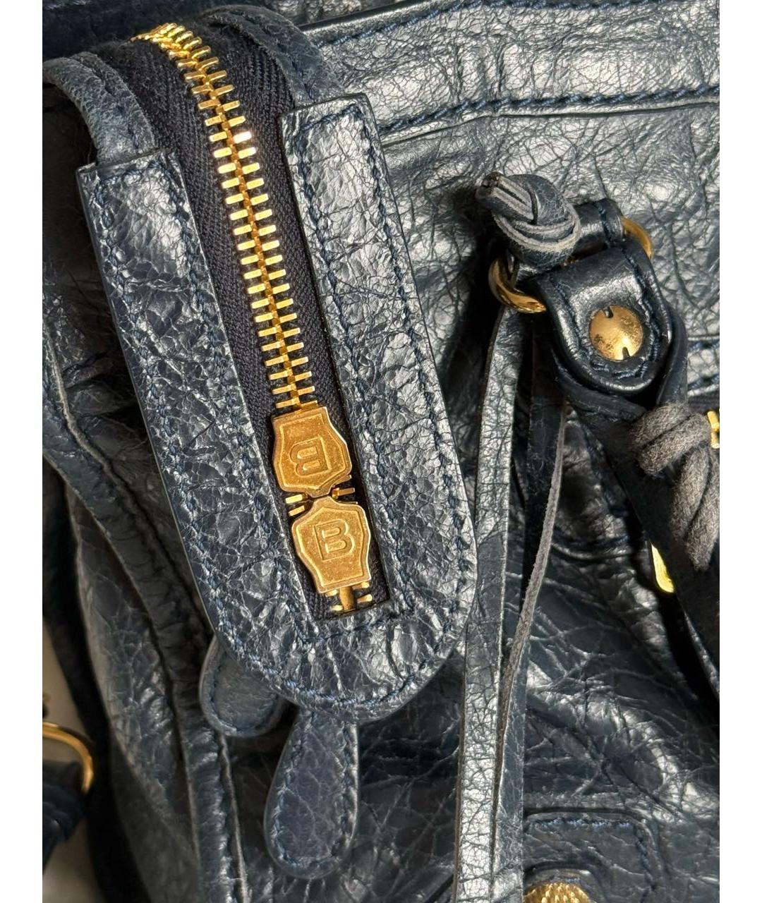 BALENCIAGA Темно-синяя кожаная сумка с короткими ручками, фото 5