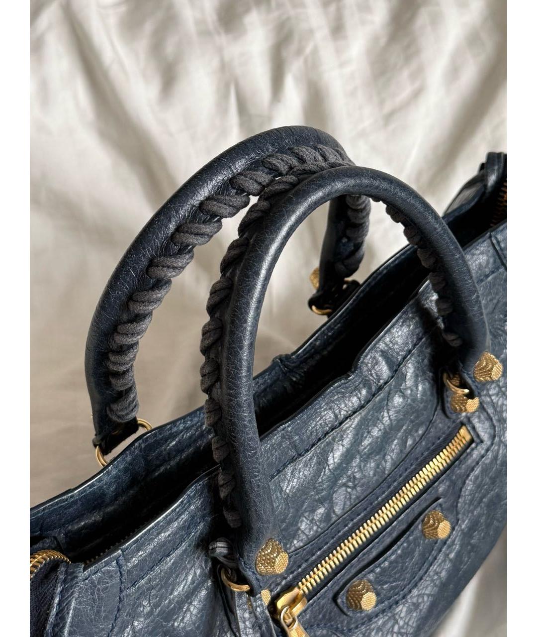 BALENCIAGA Темно-синяя кожаная сумка с короткими ручками, фото 3