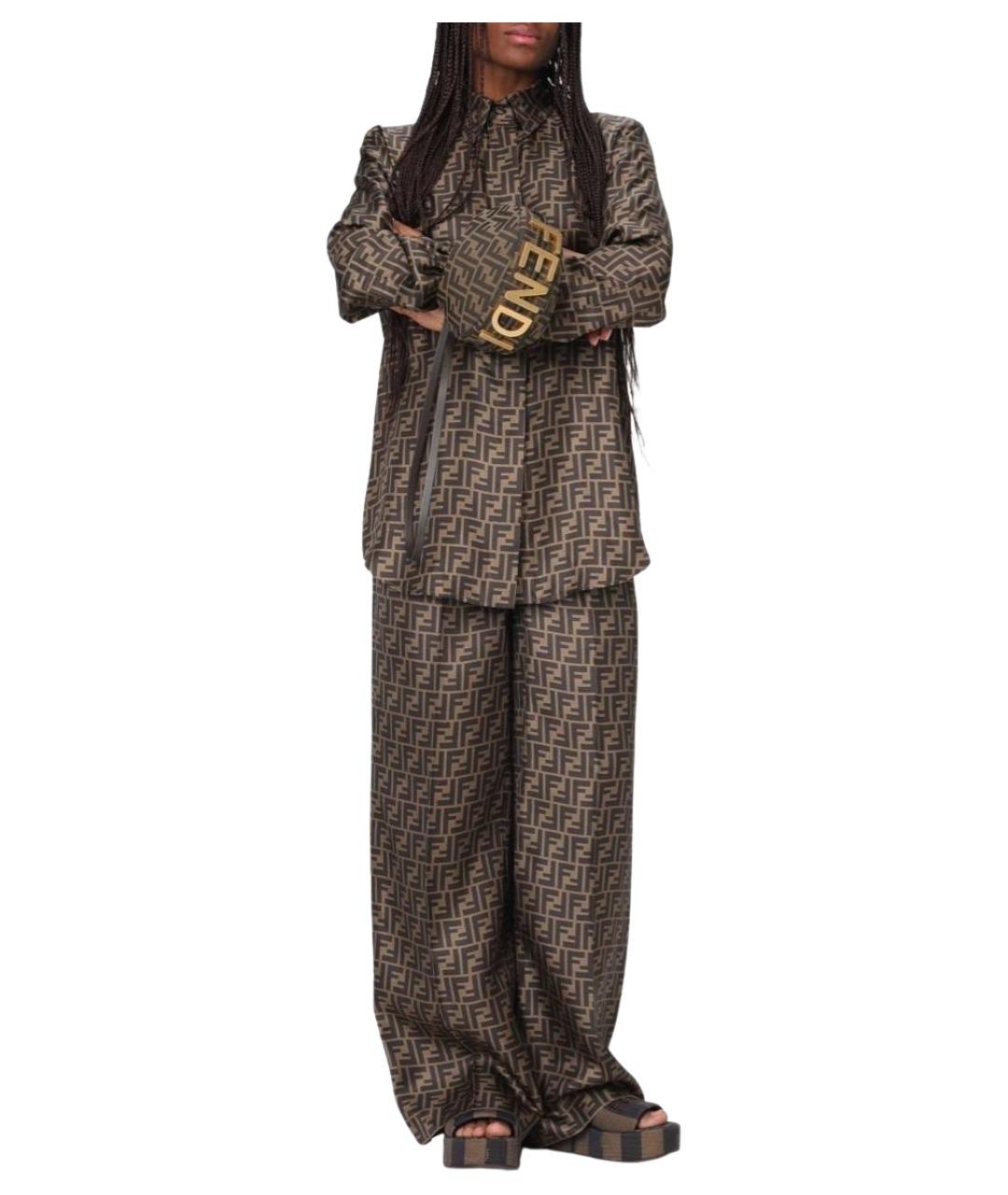 FENDI Коричневый шелковый костюм с брюками, фото 3