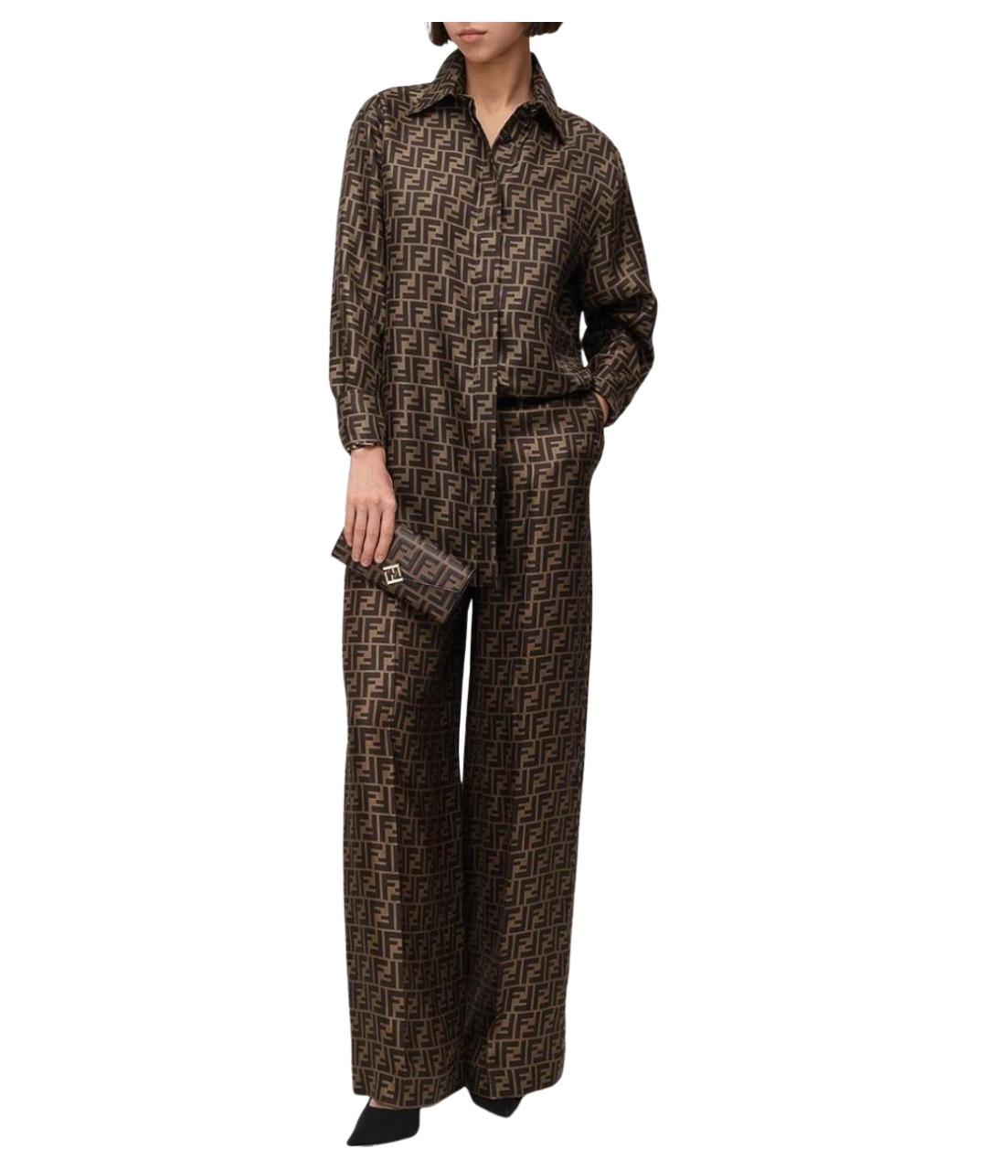 FENDI Коричневый шелковый костюм с брюками, фото 8