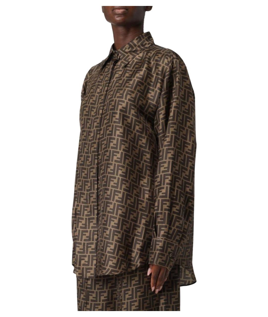 FENDI Коричневый шелковый костюм с брюками, фото 6