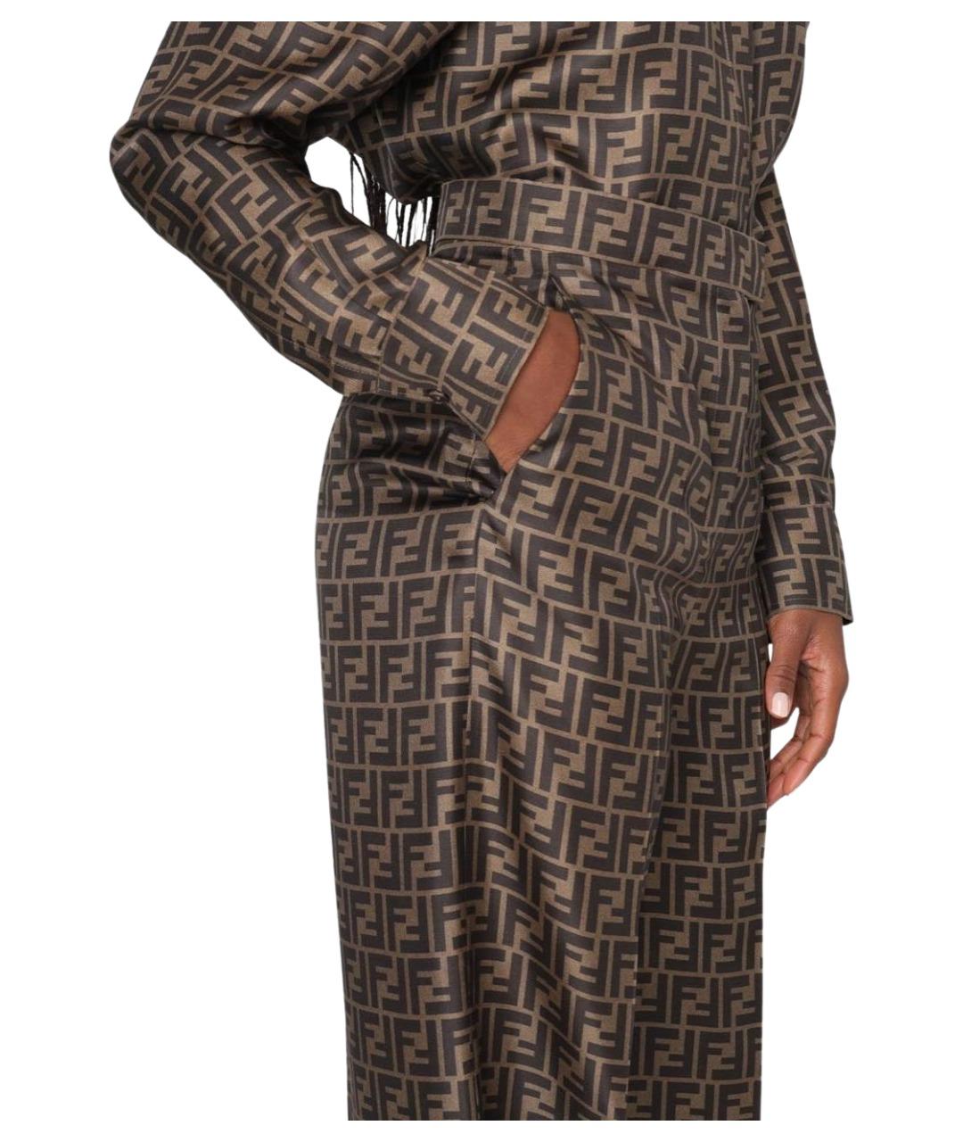 FENDI Коричневый шелковый костюм с брюками, фото 5