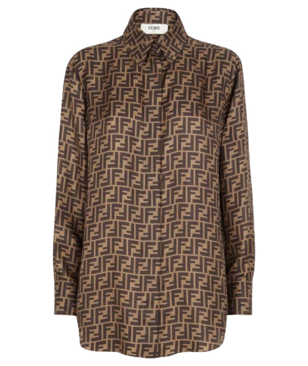 FENDI Коричневый шелковый костюм с брюками, фото 1