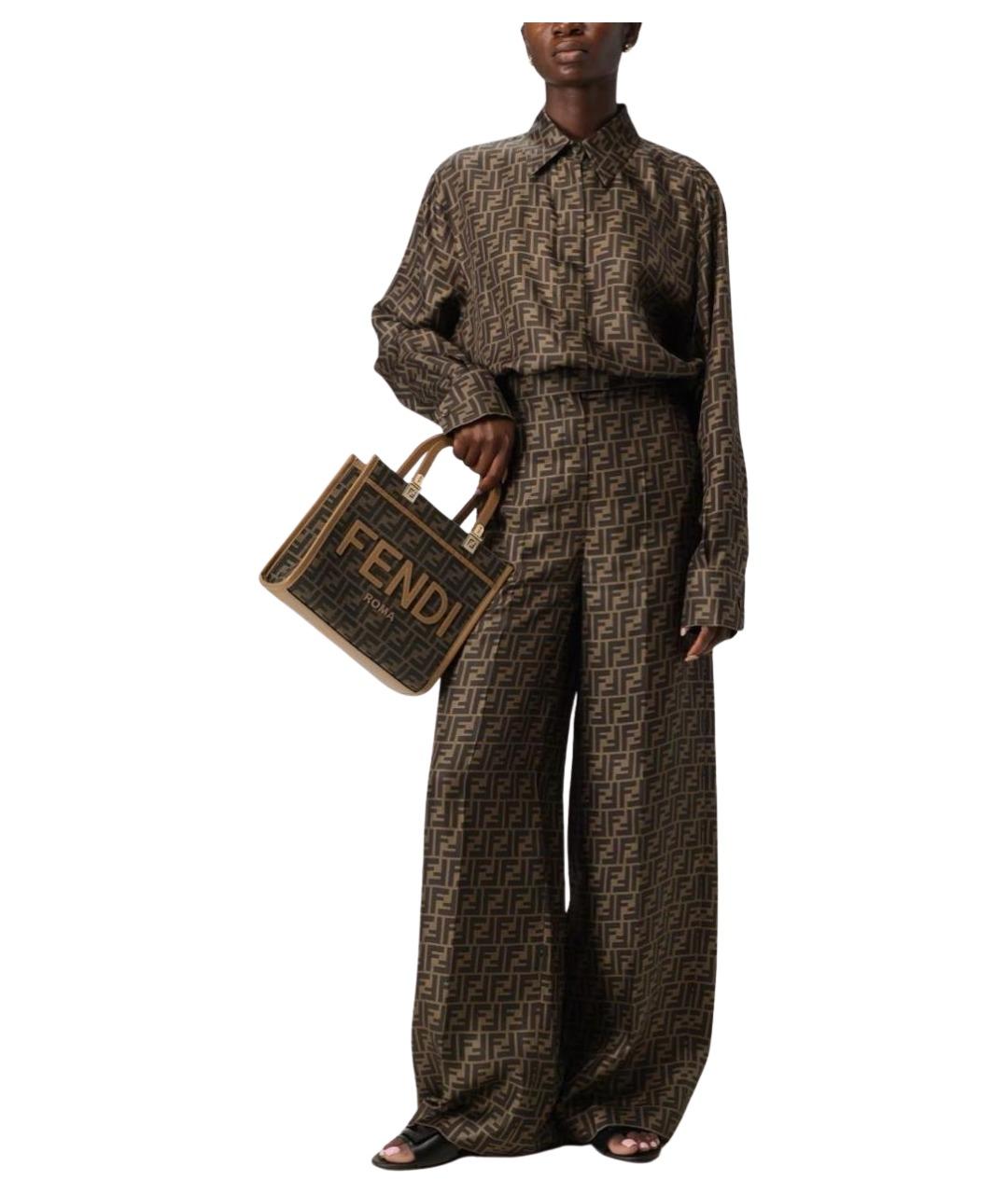 FENDI Коричневый шелковый костюм с брюками, фото 7