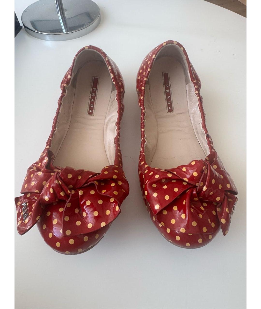 PRADA Красные кожаные балетки, фото 2