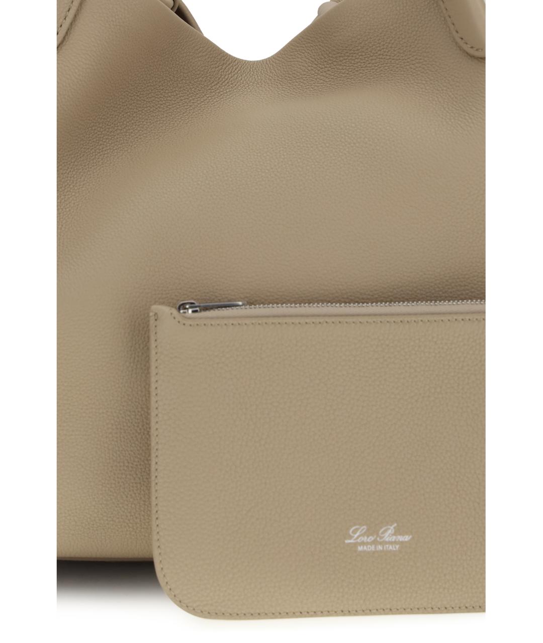 LORO PIANA Бежевая кожаная сумка тоут, фото 4