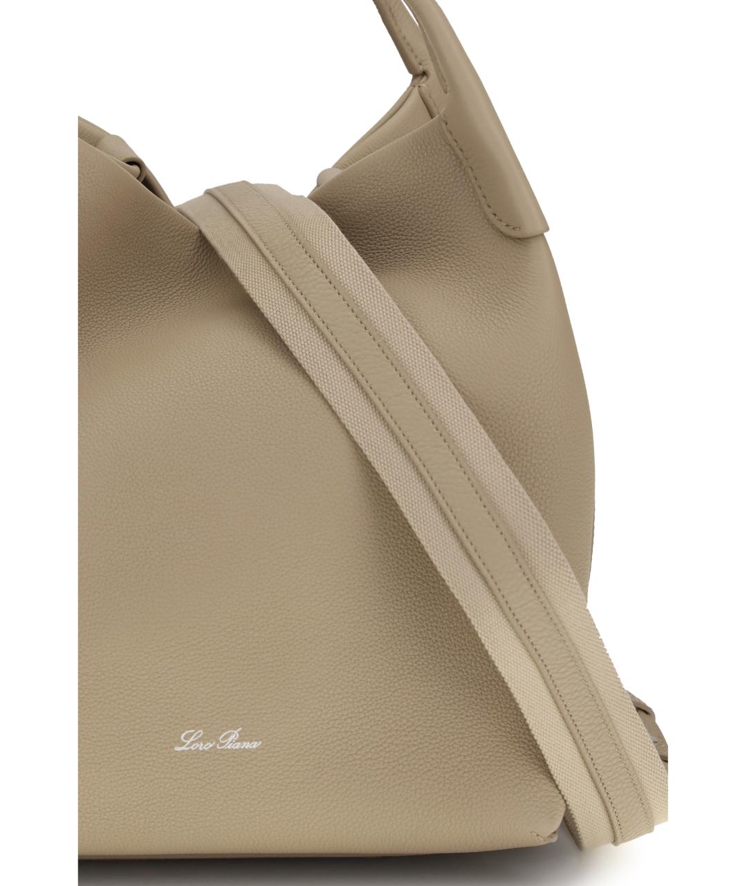 LORO PIANA Бежевая кожаная сумка тоут, фото 5