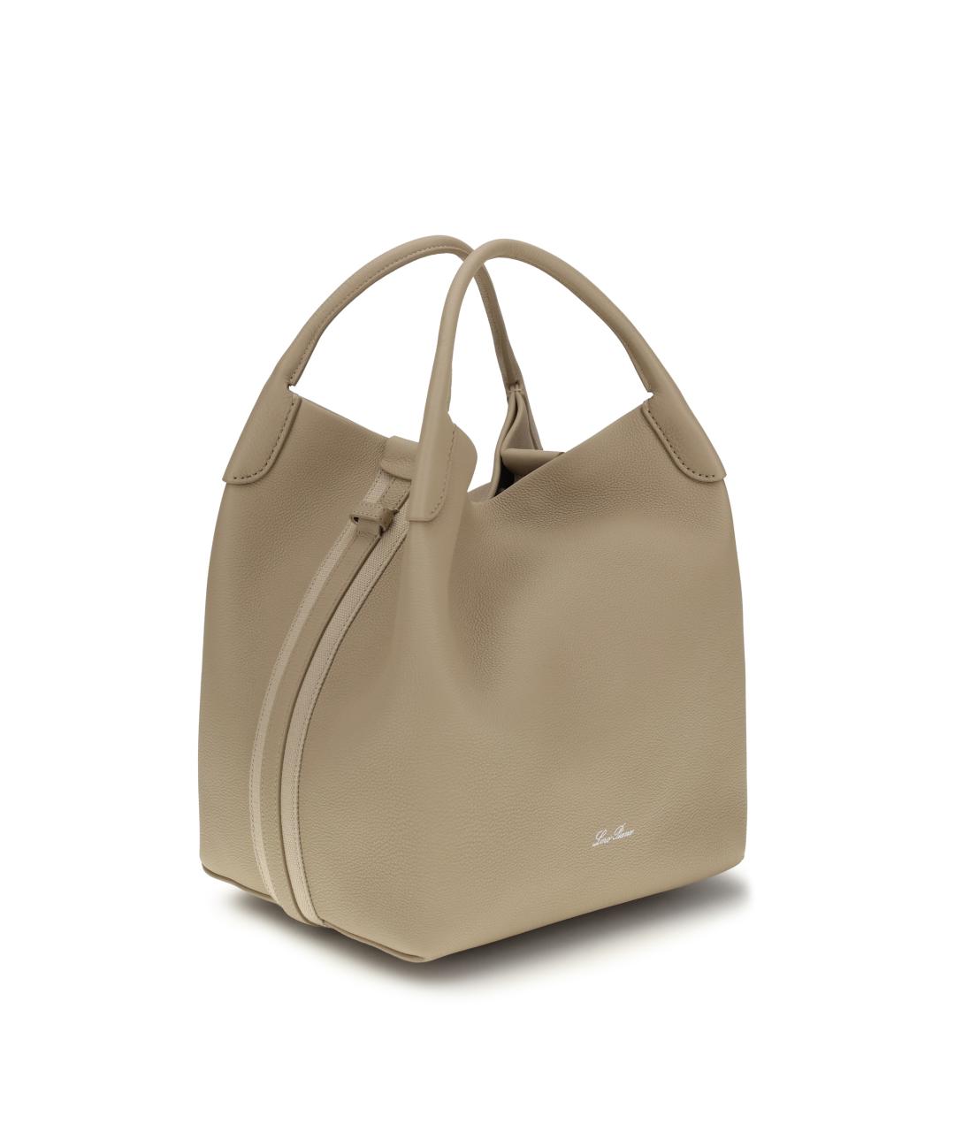 LORO PIANA Бежевая кожаная сумка тоут, фото 2