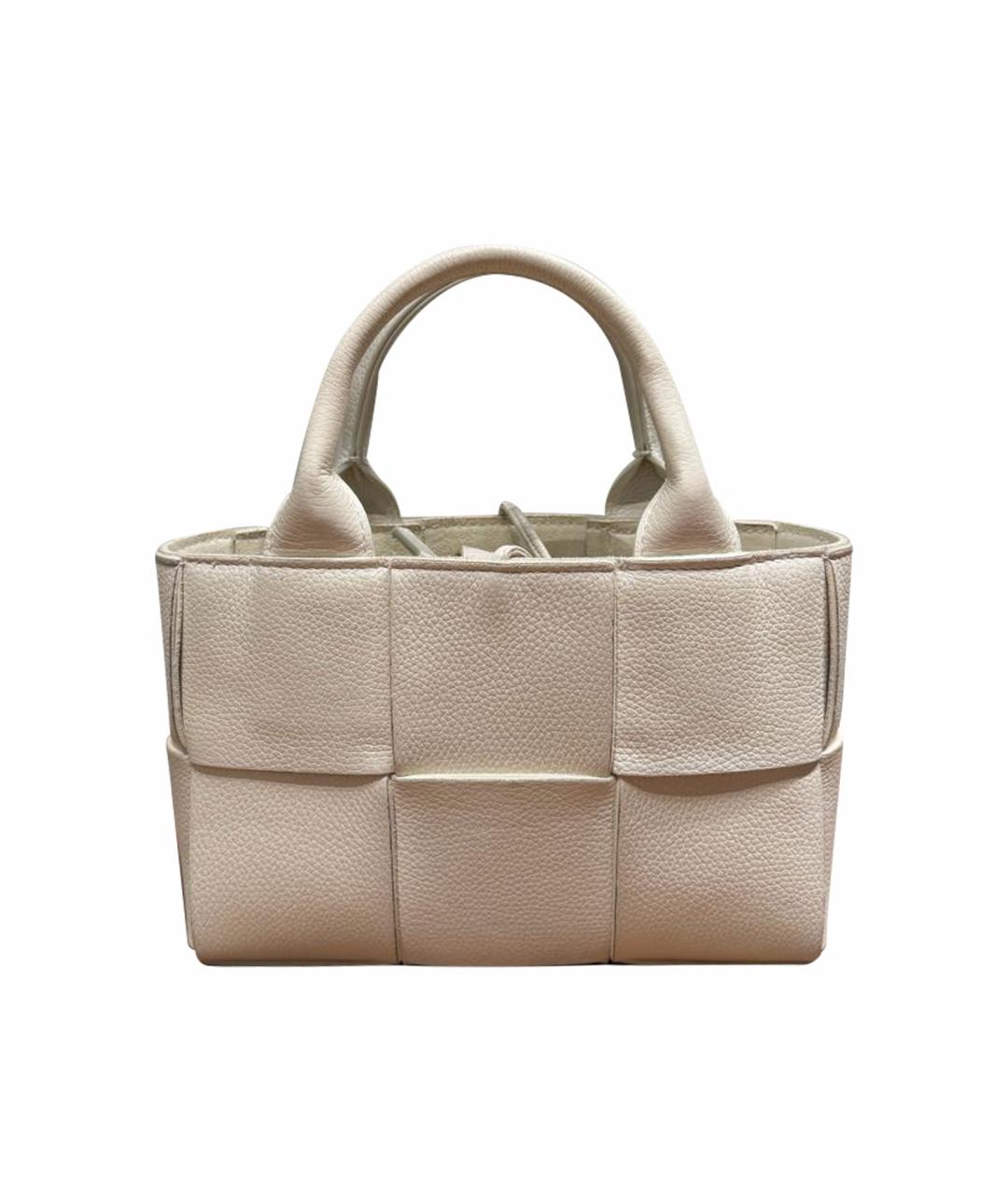 BOTTEGA VENETA Белая кожаная сумка с короткими ручками, фото 7