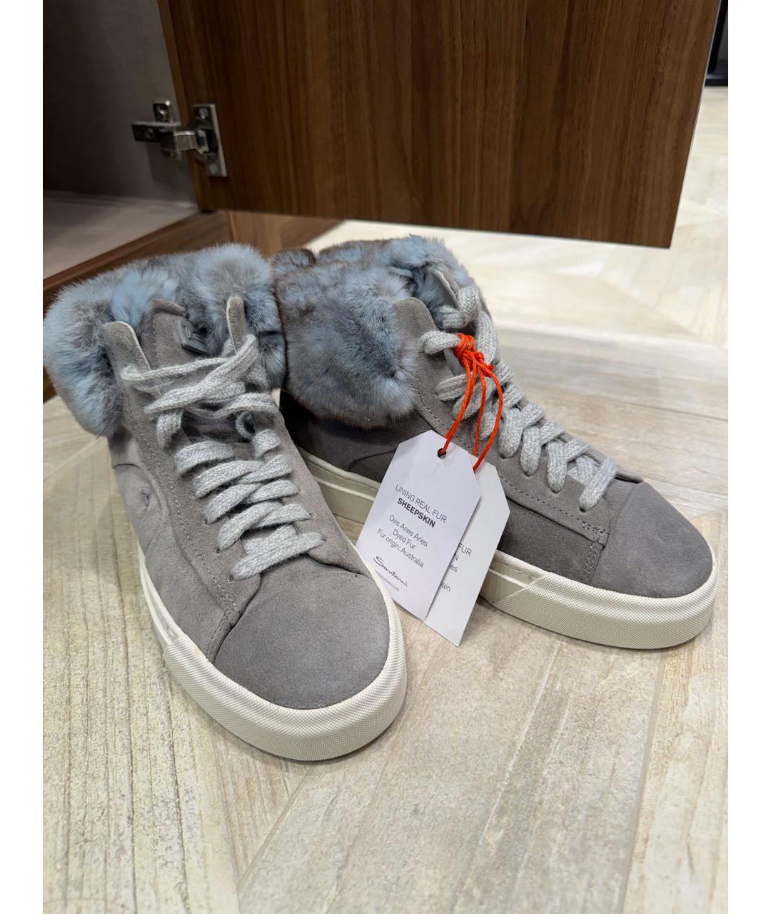 SANTONI Серые замшевые ботинки, фото 5