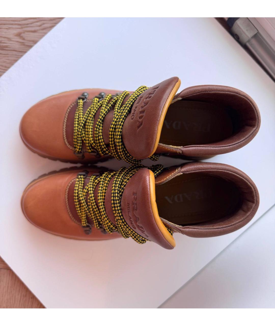 PRADA Коричневые кожаные ботинки, фото 4