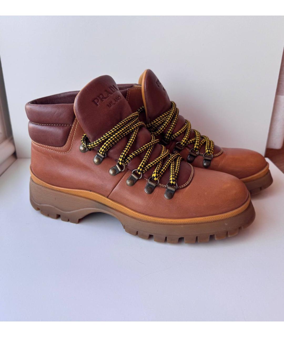 PRADA Коричневые кожаные ботинки, фото 6