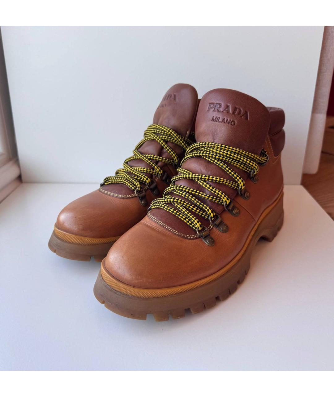 PRADA Коричневые кожаные ботинки, фото 2