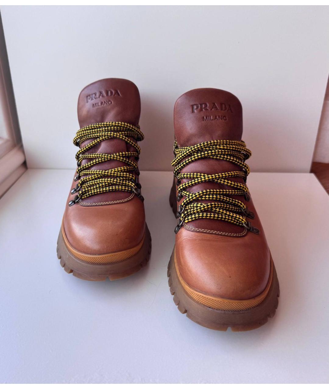 PRADA Коричневые кожаные ботинки, фото 3