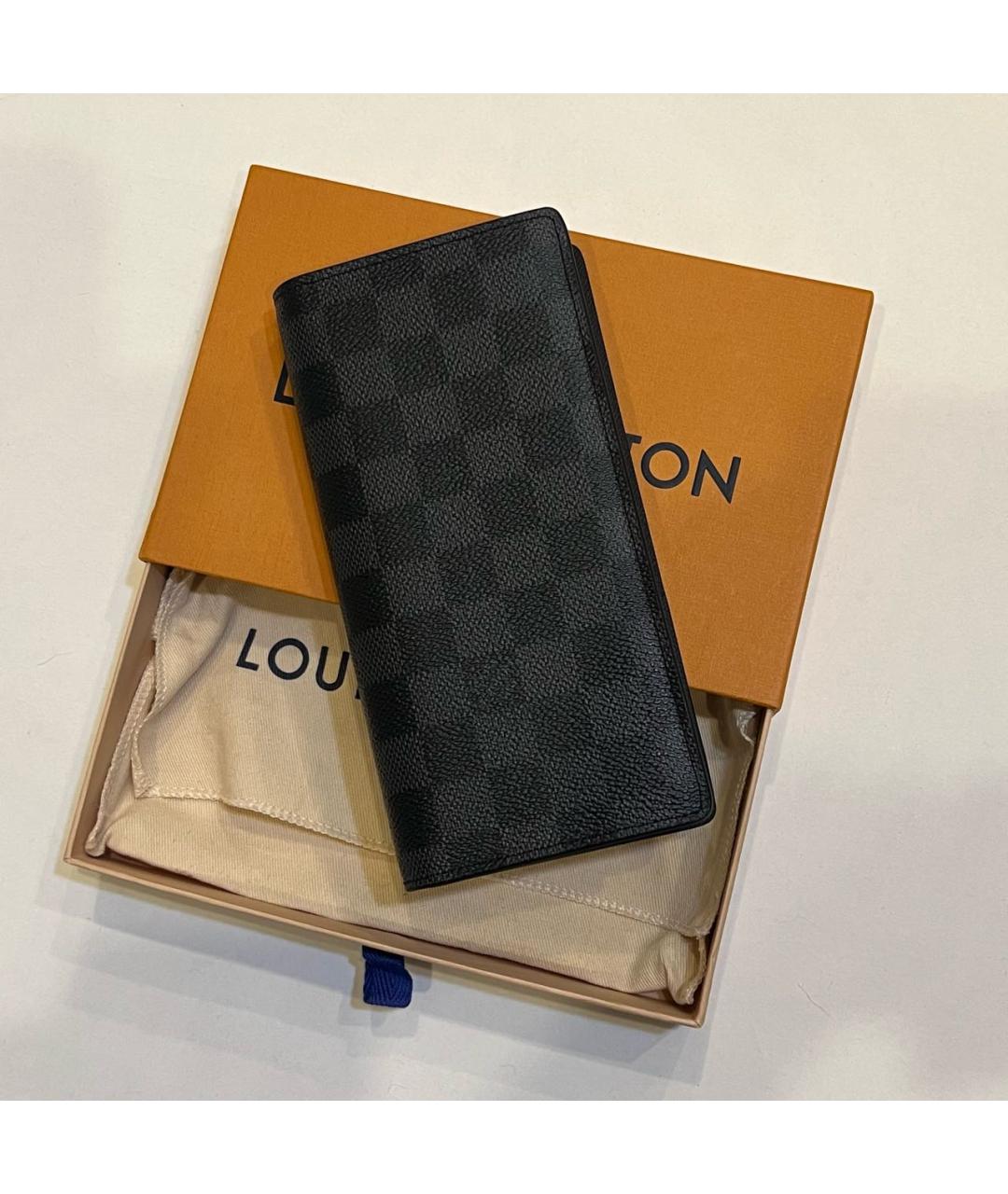 LOUIS VUITTON Черный кожаный кошелек, фото 7