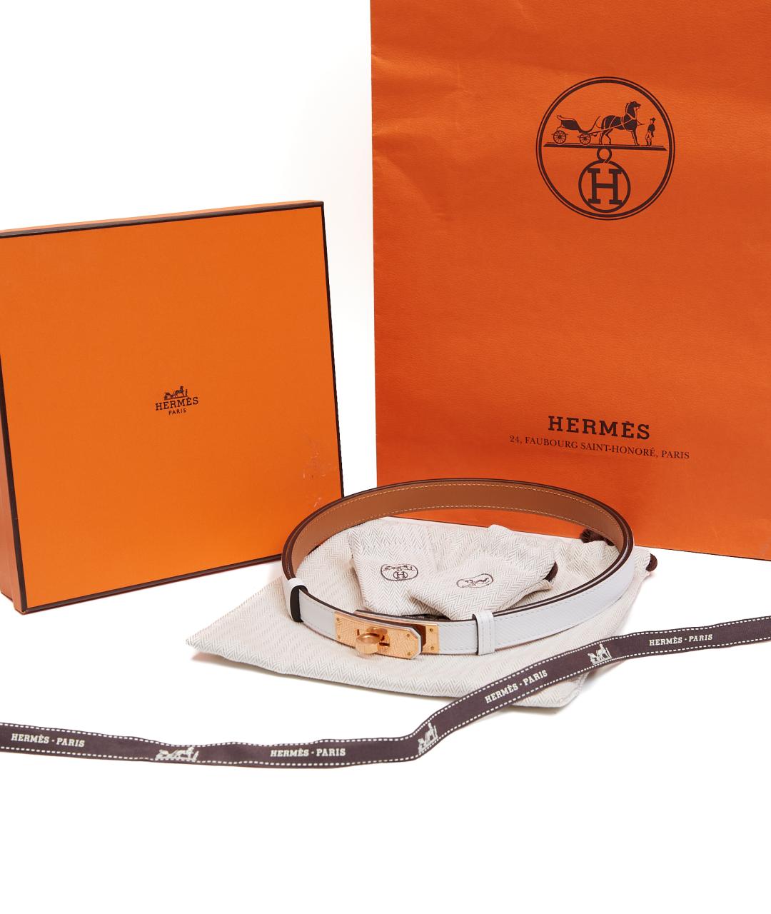 HERMES Белый кожаный ремень, фото 5