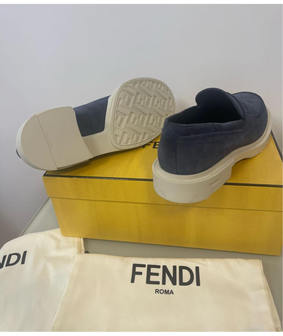 FENDI Темно-синие замшевые лоферы, фото 6