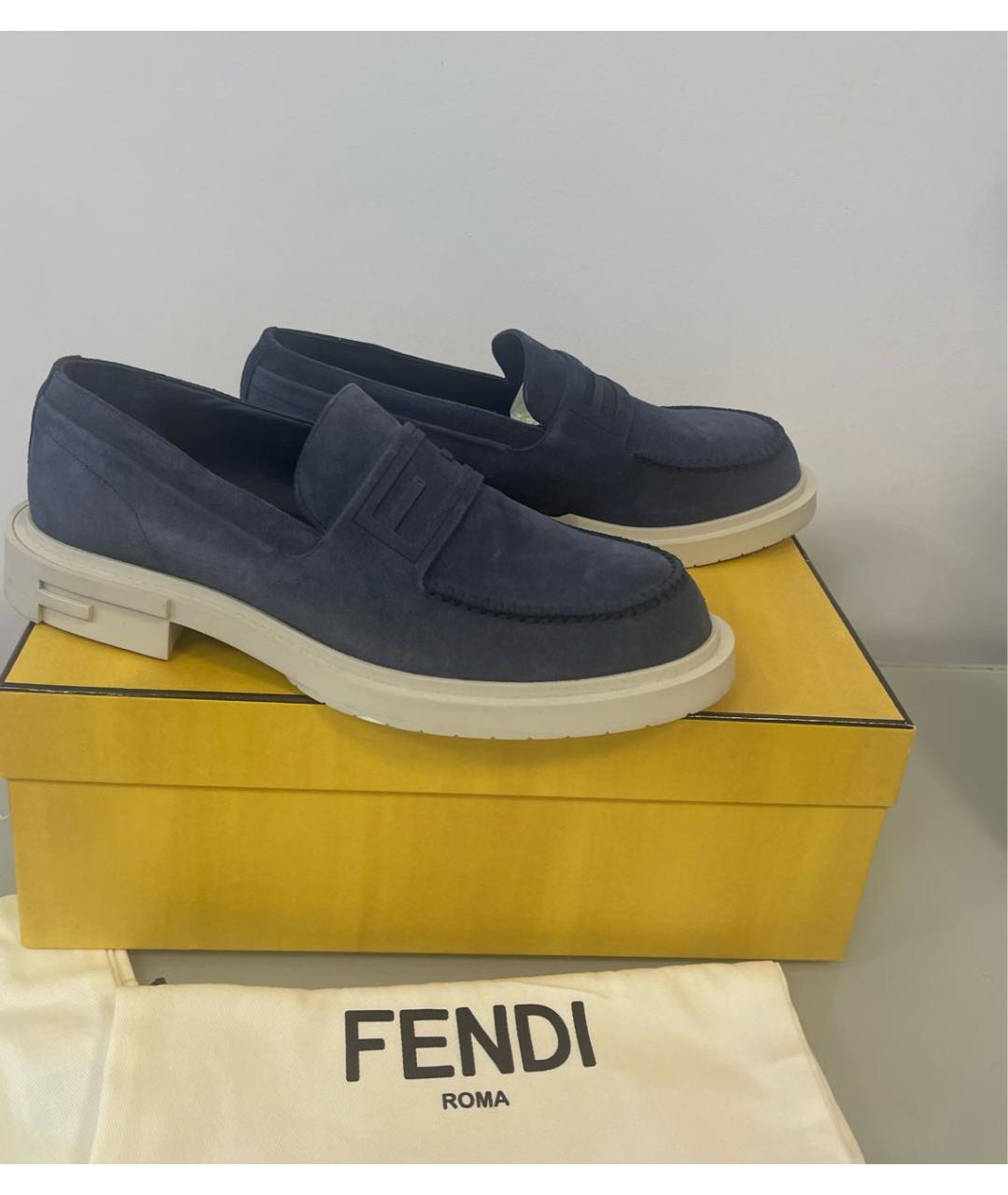 FENDI Темно-синие замшевые лоферы, фото 7