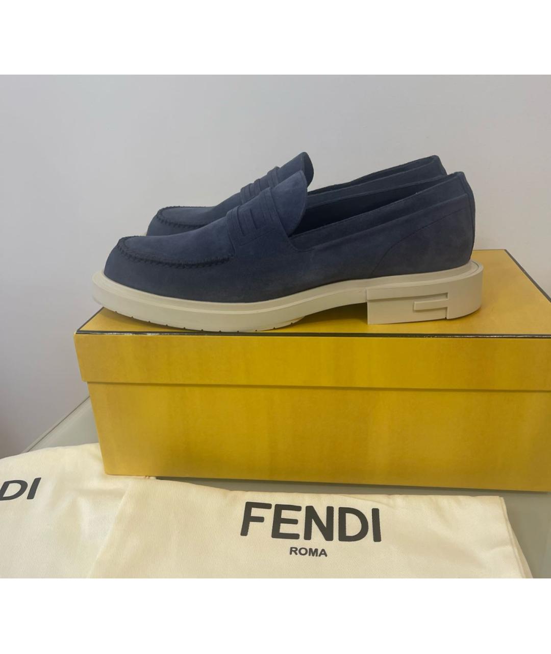 FENDI Темно-синие замшевые лоферы, фото 4