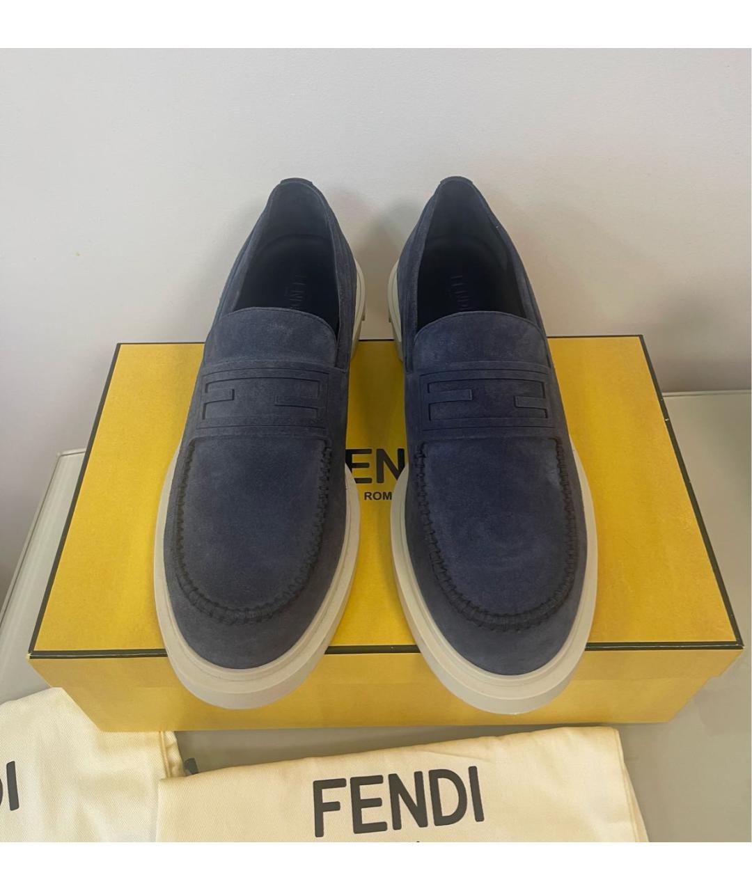 FENDI Темно-синие замшевые лоферы, фото 3