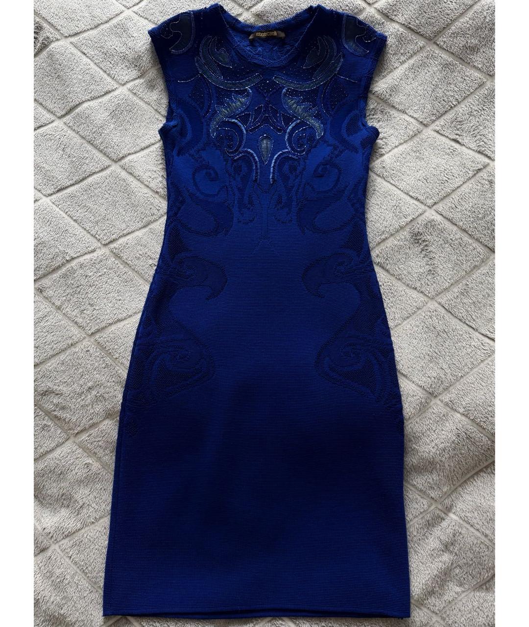 ROBERTO CAVALLI Синее шерстяное коктейльное платье, фото 4