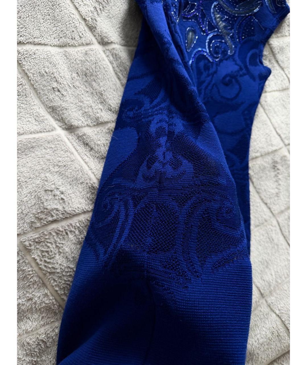 ROBERTO CAVALLI Синее шерстяное коктейльное платье, фото 6
