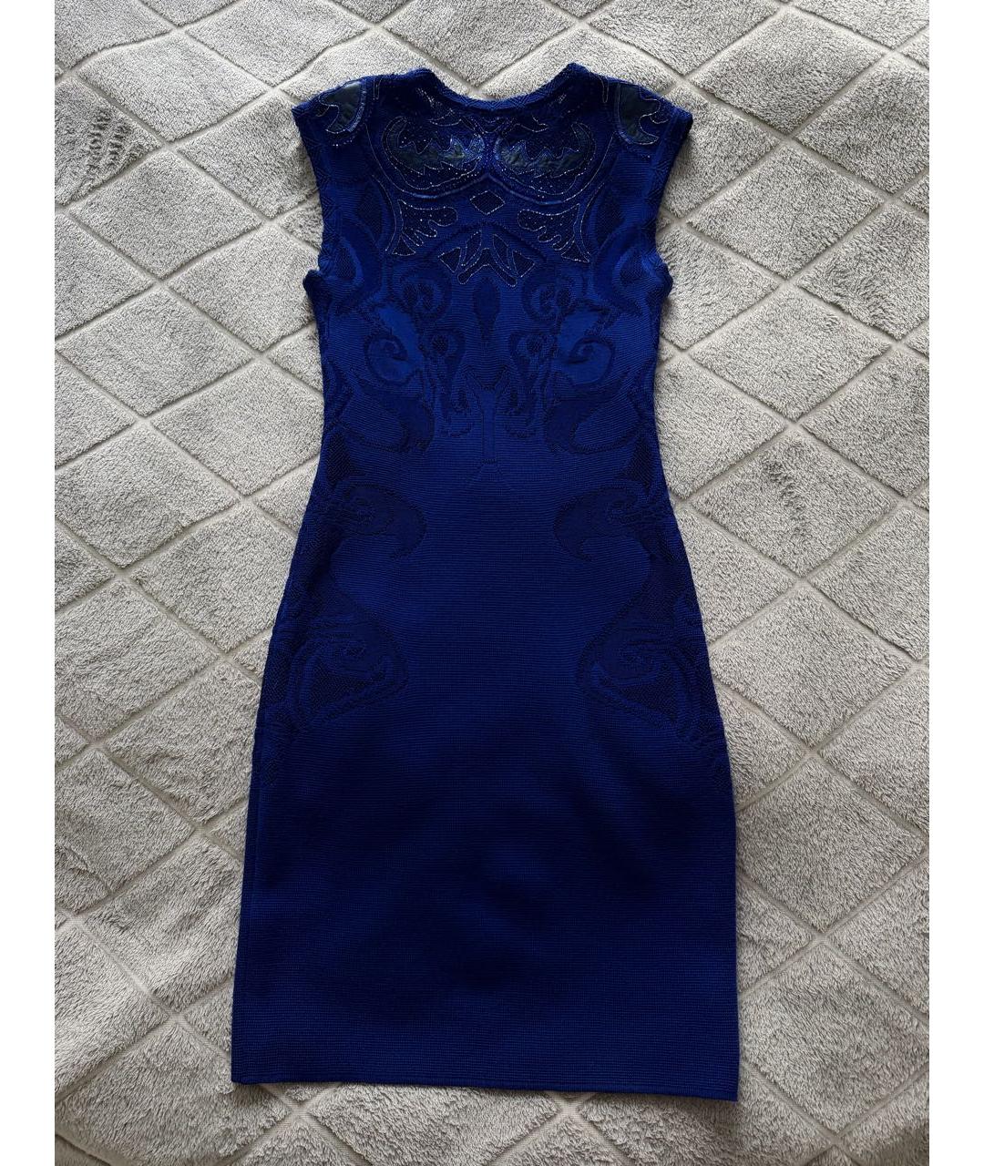 ROBERTO CAVALLI Синее шерстяное коктейльное платье, фото 2