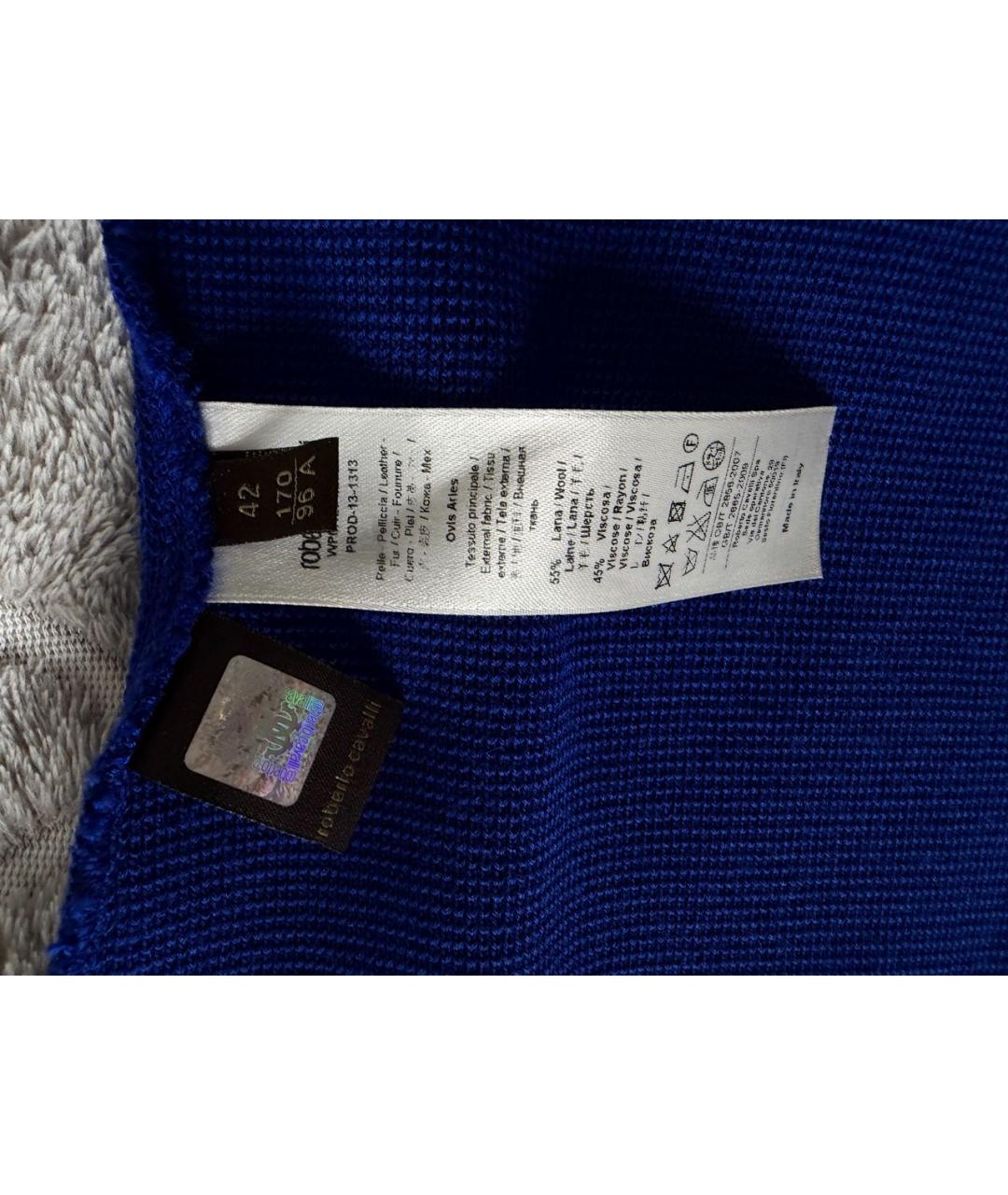 ROBERTO CAVALLI Синее шерстяное коктейльное платье, фото 5