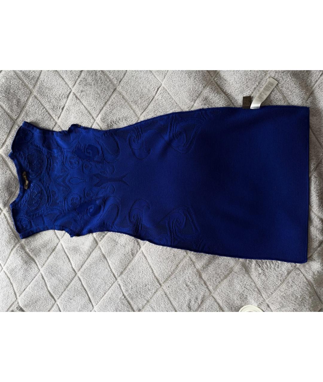 ROBERTO CAVALLI Синее шерстяное коктейльное платье, фото 3