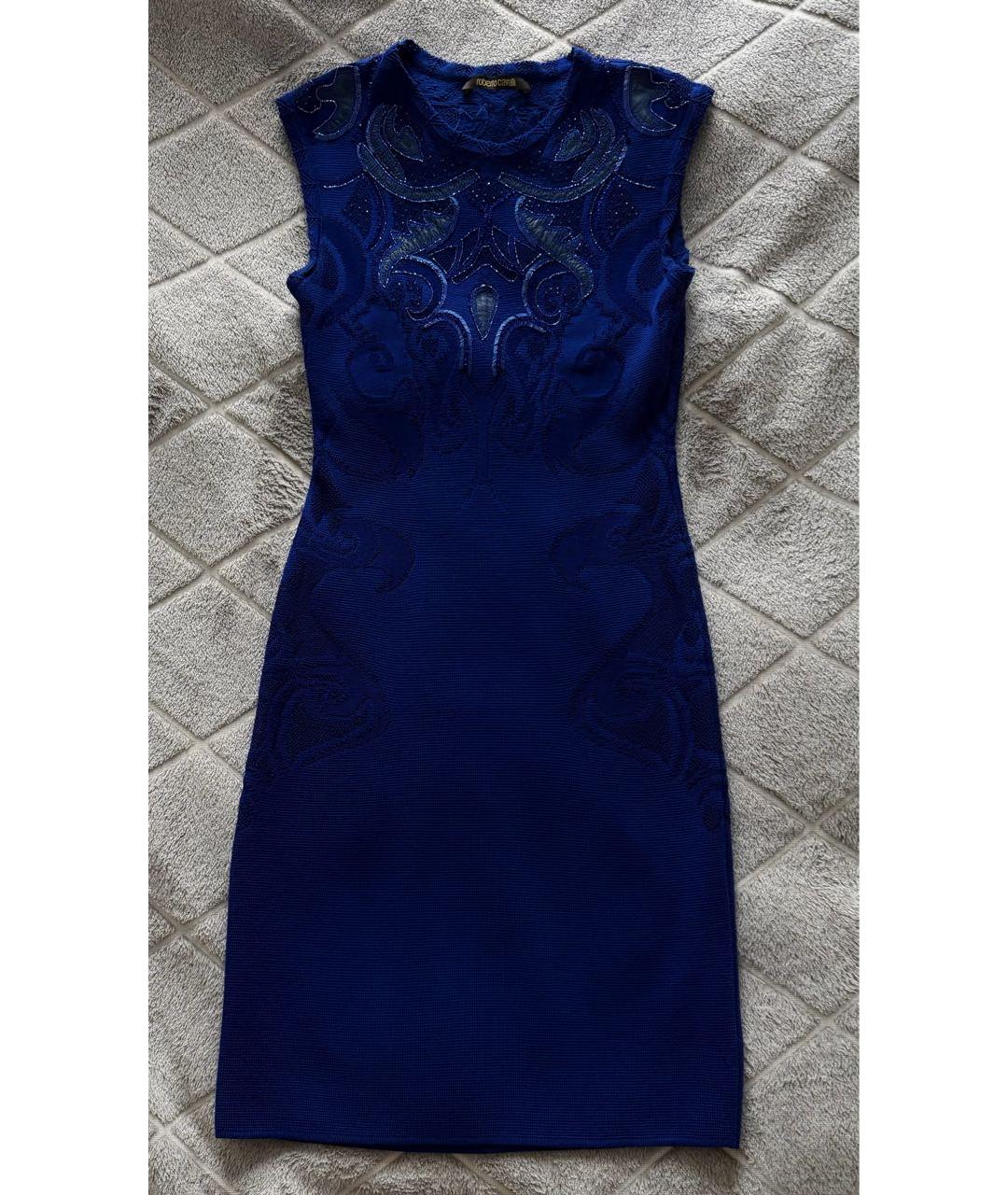 ROBERTO CAVALLI Синее шерстяное коктейльное платье, фото 7