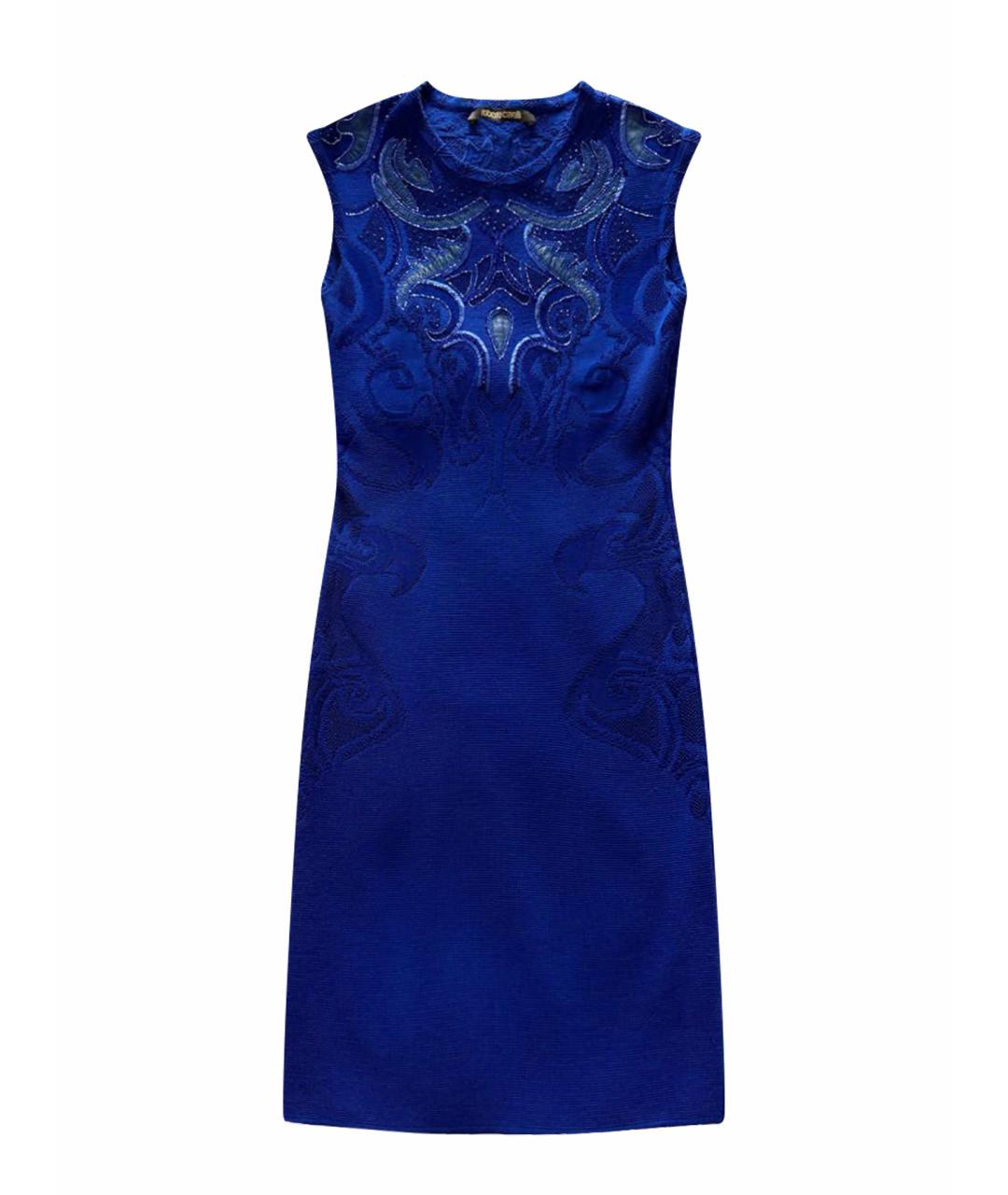 ROBERTO CAVALLI Синее шерстяное коктейльное платье, фото 1