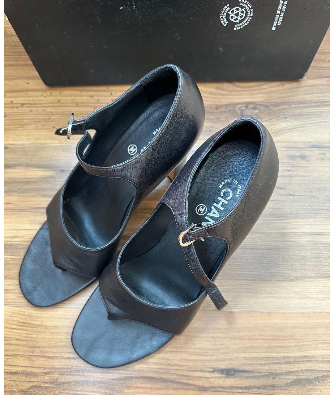 CHANEL Черные кожаные босоножки, фото 4