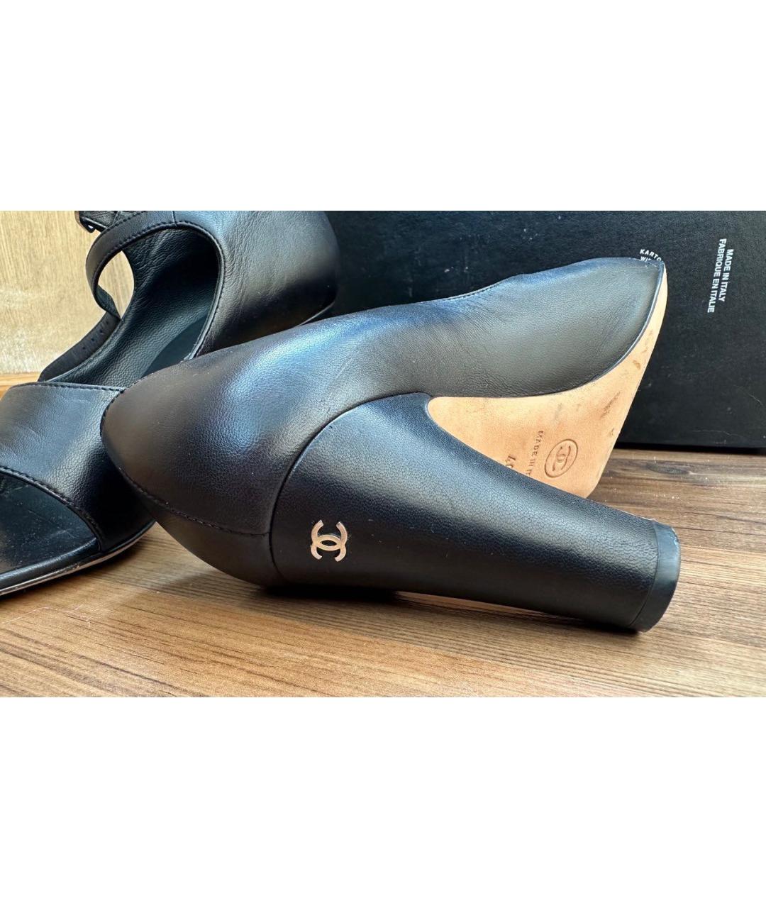 CHANEL Черные кожаные босоножки, фото 3