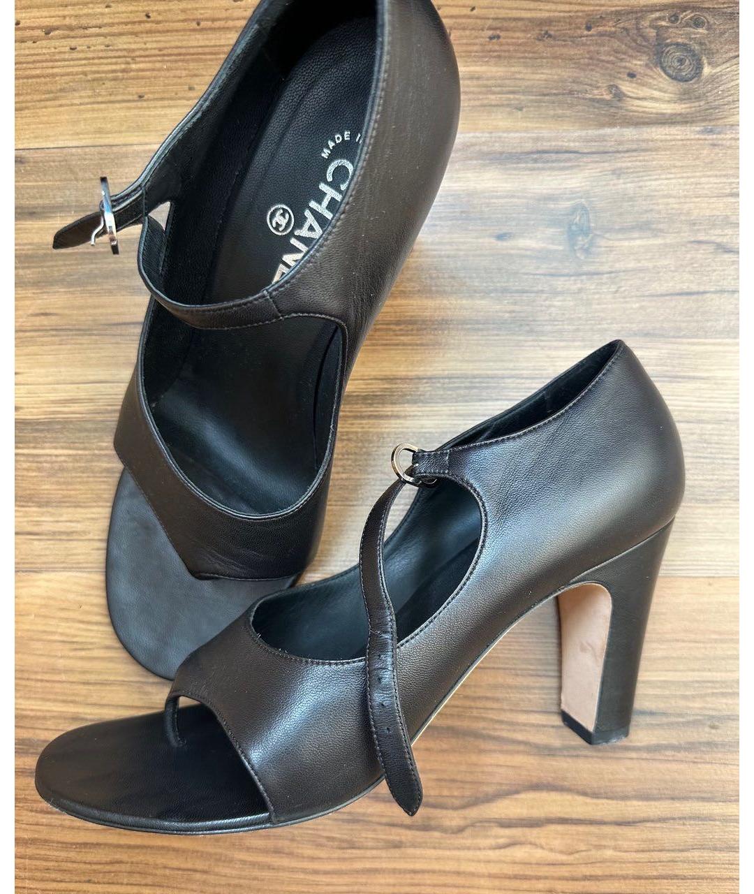 CHANEL Черные кожаные босоножки, фото 5