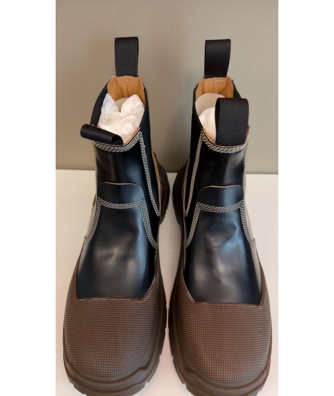 MAISON MARGIELA Черные кожаные низкие ботинки, фото 2