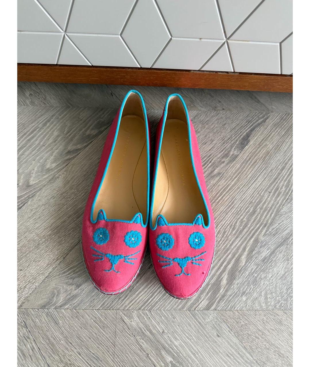 CHARLOTTE OLYMPIA Розовые текстильные балетки, фото 3