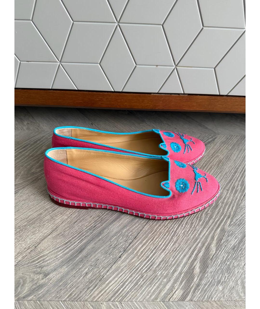 CHARLOTTE OLYMPIA Розовые текстильные балетки, фото 7