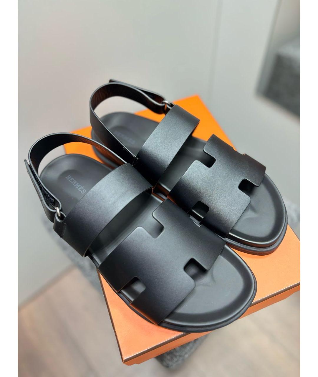 HERMES Черные кожаные сандалии, фото 3