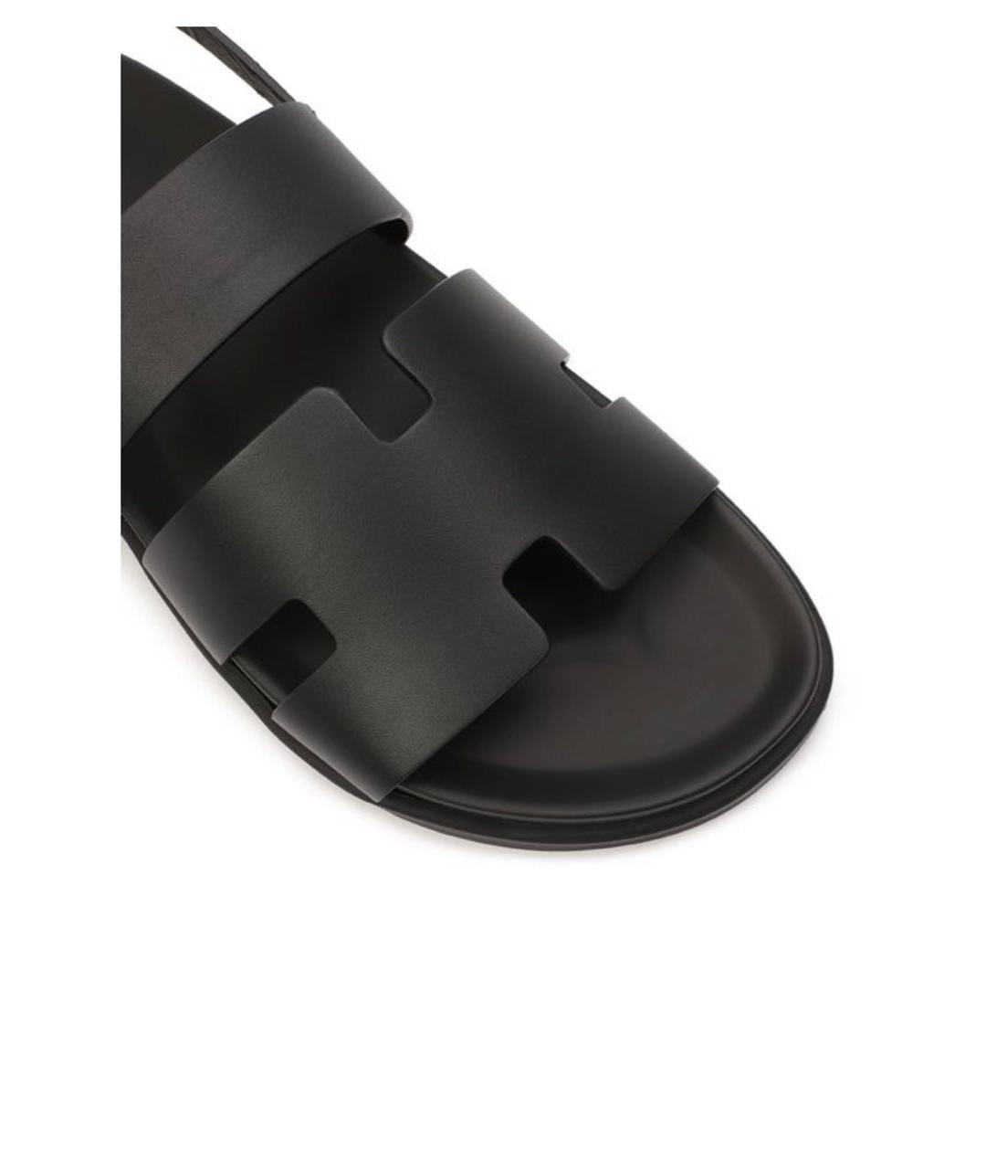 HERMES Черные кожаные сандалии, фото 2