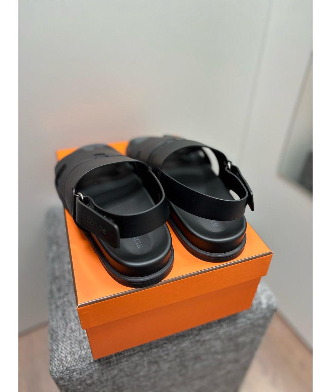 HERMES Черные кожаные сандалии, фото 6